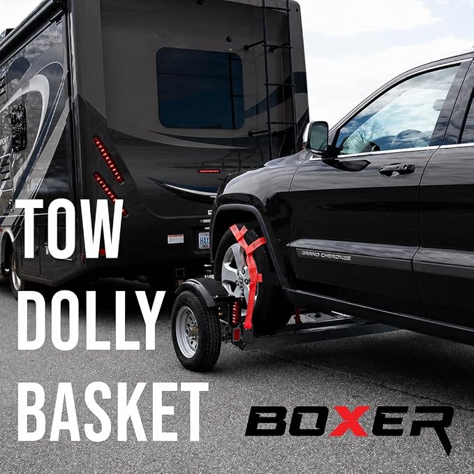Boxer Pro Tow Dolly Basket Straps with Twisted Snap Hooks 2 Pack – Wheel Bonnet Tie Down System – 15”-19” Tires, 10,000lbs Breaking Strength with Rubber Sleeve Extra Security – Wheel Car Basket