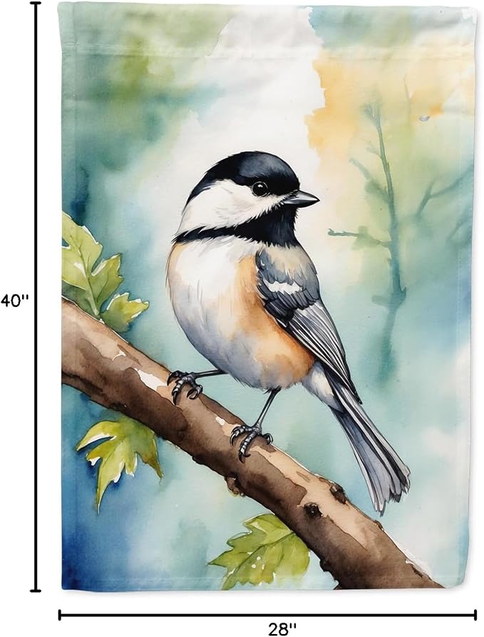 Caroline's Treasures Massachusetts Blackcapped Chickadee House Flag Large Porch Sleeve Pole Decorative Outside Yard Banner Artwork Wall Hanging, Polyester, House Size, Multicolor