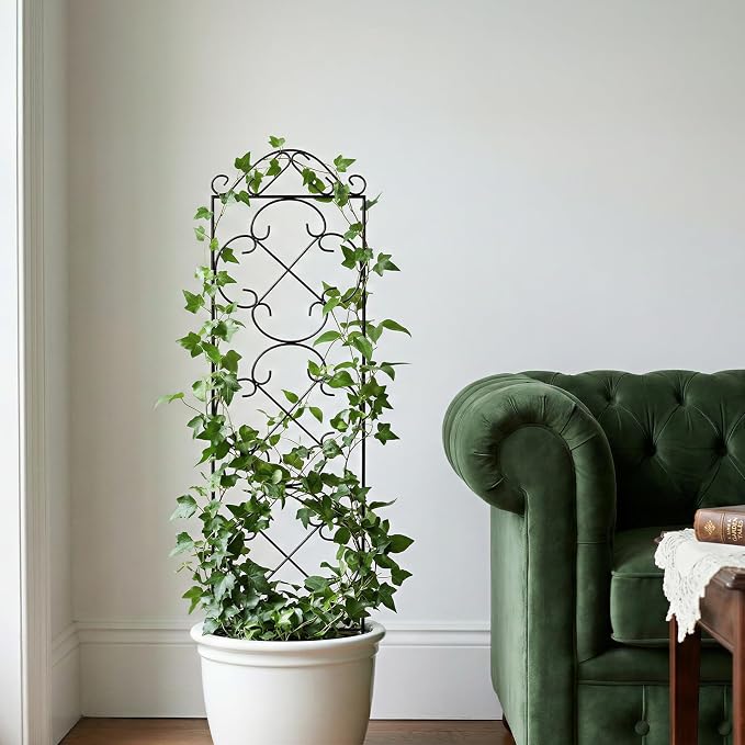 Thealyn Garden Trellis for Climbing Plants, 4 Pack 48" x 12.5" Metal Trellis for Potted Plants, Rust-Resistant Plant Support for Indoor Outdoor Use, for Ivy Clematis Vines Flowers, Black