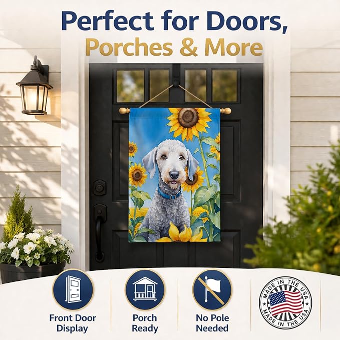 Caroline's Treasures DAC6021CHF Bedlington Terrier in Sunflowers House Flag Large Porch Sleeve Pole Decorative Outside Yard Banner Artwork Wall Hanging, Polyester, House Size, Multicolor