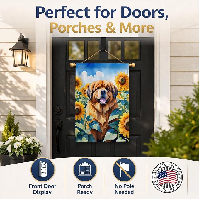 Caroline's Treasures DAC6166CHF Tibetan Mastiff in Sunflowers House Flag Large Porch Sleeve Pole Decorative Outside Yard Banner Artwork Wall Hanging, Polyester, House Size, Multicolor