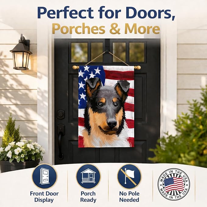 Caroline's Treasures CK6492CHF Collie Rough Dog American Flag House Flag Large Porch Sleeve Pole Decorative Outside Yard Banner Artwork Wall Hanging, Polyester, House Size, Multicolor