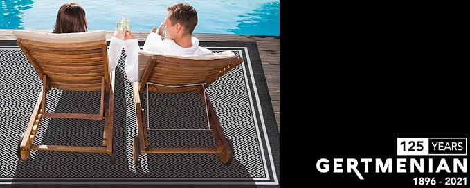 Gertmenian Indoor Outdoor Classic Flatweave Area Rug, Stain & UV Resistant Carpet, Deck, Patio, Poolside & Mudroom, 8x10 Ft Large, Simple Border, Steel Gray Silver, 21942