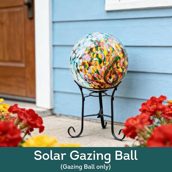 Lily's Home Gazing Ball - 10" Glass Globe with Solar Powered Lights - Outdoor Solar Lights for Yard & Patio - Garden Decor - Automatic On/Off Photosensitive Switch - Turquoise