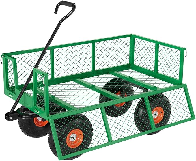 GarveeLife Heavy Duty Steel Garden Cart 900 LBS Capacity 3 in 1 Pullable Garden Wagon with 10 in Wheels for Gardening Soil, Tools, and Plant Transport
