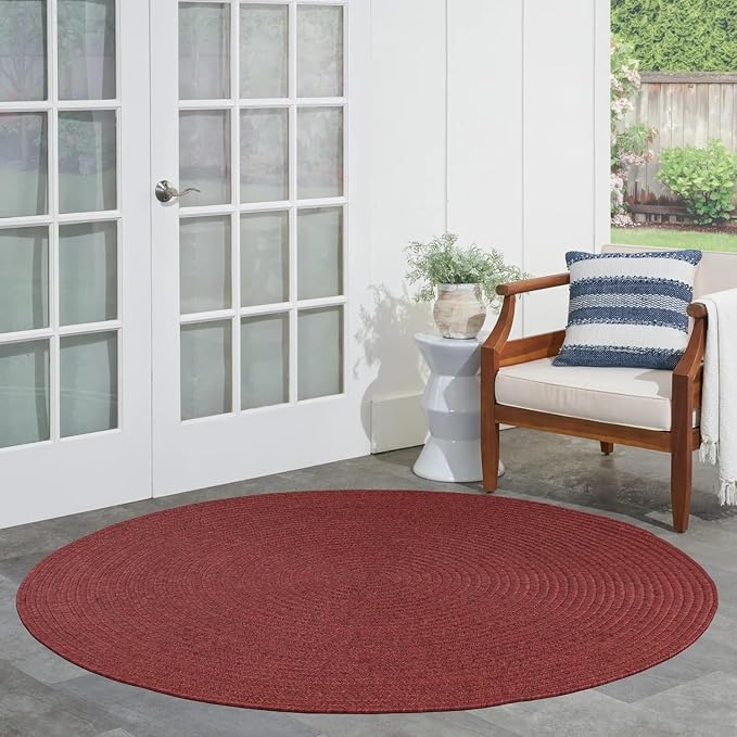 Superior Reversible Braided Indoor/Outdoor Area Rug, 6' round, Burgundy