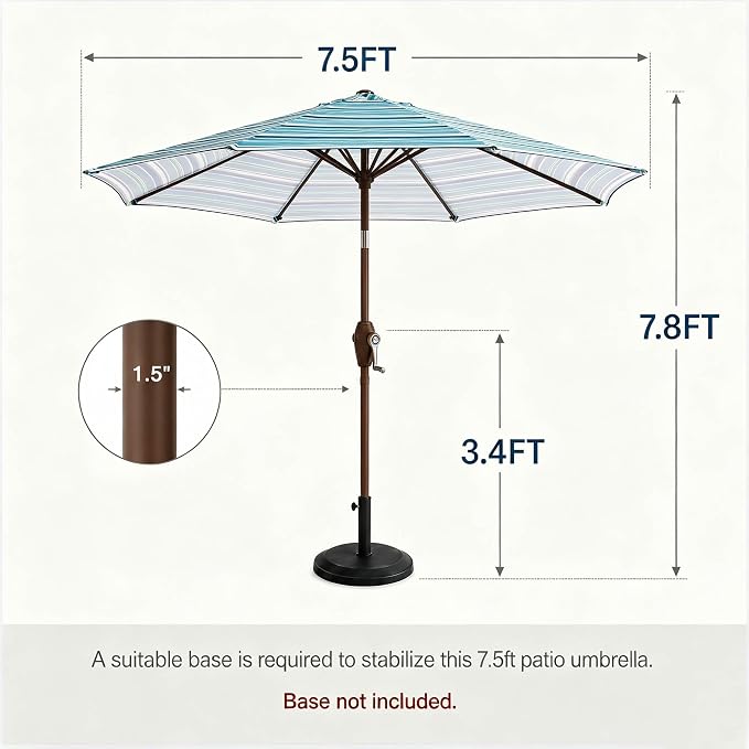 7.5ft Patio Umbrella, Outdoor Table Market Umbrella with Smooth Crank Lift, 6 Windproof Fiberglass Ribs, UPF50+ UV Protection for Deck, Pool, Garden and Backyard