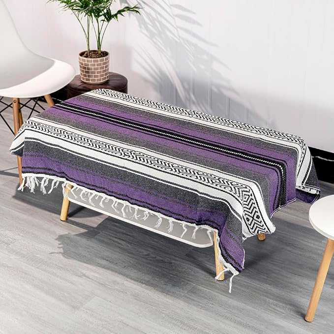 Airooglee Large Mexican Blanket - Perfect as Yoga Blanket, Outdoor Blanket, Beach Blanket, Serape Blanket, Picnic Blanket, Camping Blanket, Boho Home Décor (Purple)