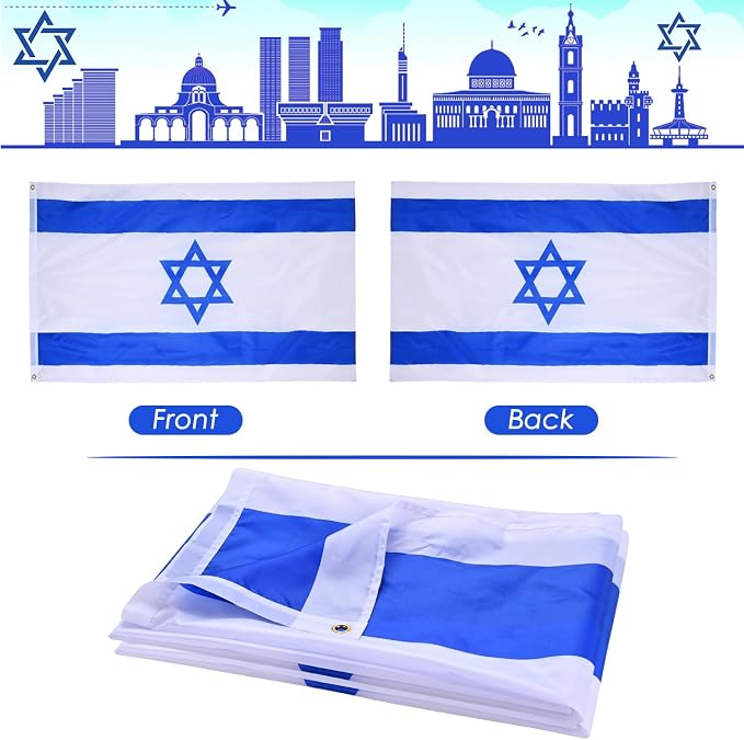AhfuLife 2 Pcs Israel Flags 3 x 5 Ft, Large Israel Flags for Outside - Double Side with Brass Eyelets for Olympic Party Decorations Indoor Outdoor