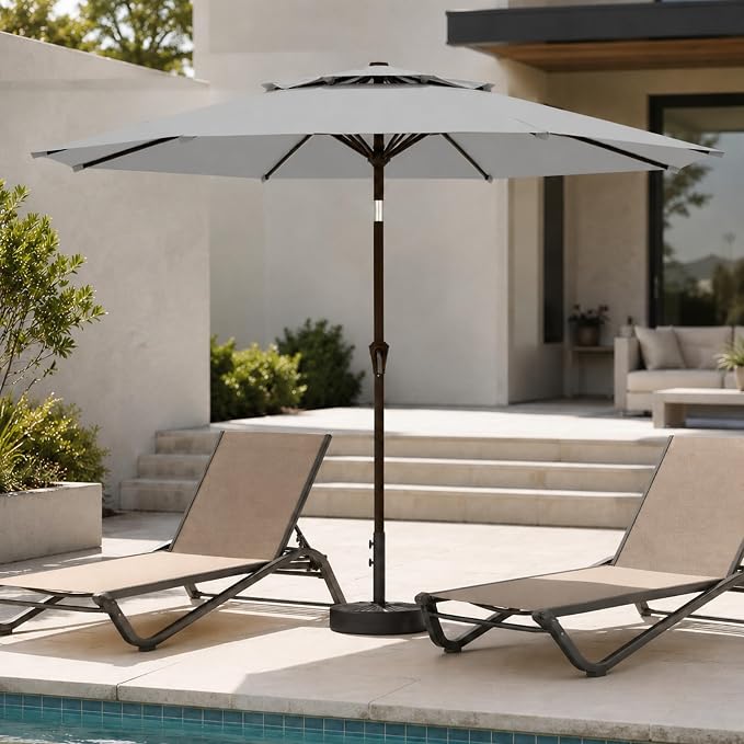 10FT Patio Umbrella, 2 Tier Outdoor Table Umbrella, Large Vented Market Umbrellas with Push Button Tilt and Crank, 8 Sturdy Ribs for Backyard, Deck, Pool, UPF50+ UV Protection