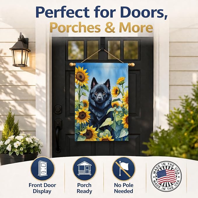 Caroline's Treasures DAC6155CHF Schipperke in Sunflowers House Flag Large Porch Sleeve Pole Decorative Outside Yard Banner Artwork Wall Hanging, Polyester, House Size, Multicolor