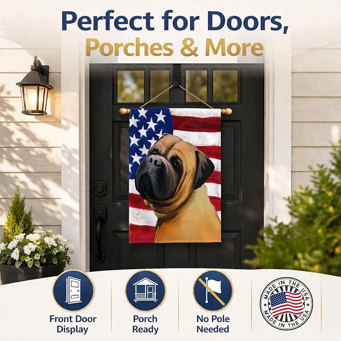 Caroline's Treasures CK6469CHF Bullmastiff Dog American Flag House Flag Large Porch Sleeve Pole Decorative Outside Yard Banner Artwork Wall Hanging, Polyester, House Size, Multicolor