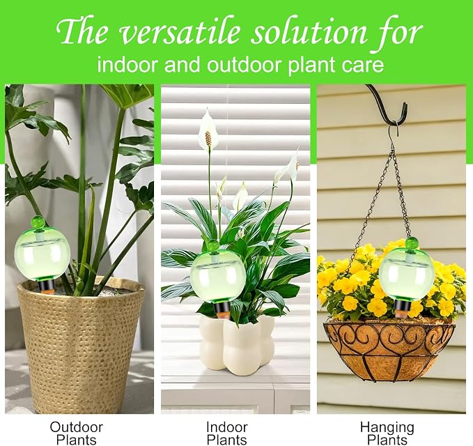 4 Pack Self Watering Globes 17oz Large Plant Watering Globes Top Fill, Self Water Planter Insert Indoor/Outdoor Plastic Water Bulbs Slow Release Terracotta for Plants, Green