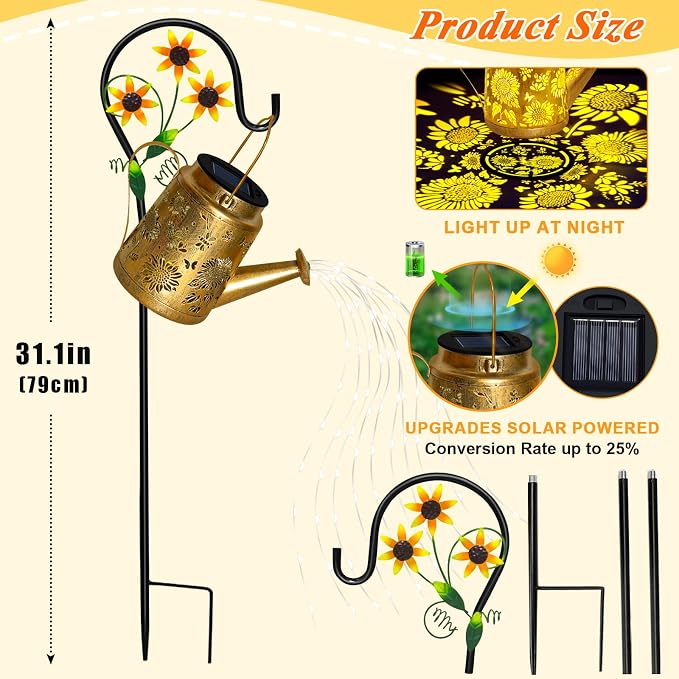 ostritec Solar Lanterns Garden Decor Sunflower Lights, Large Hanging Lantern with Shepherd Hook, Waterproof Outdoor Decor for Landscape Pathway Yard, Gifts for Mom Women Mothers Day