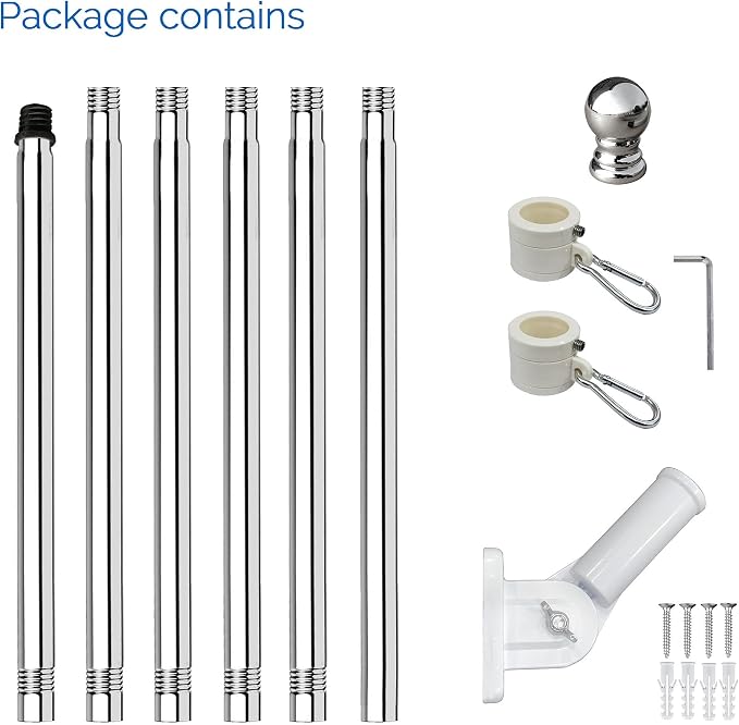 MTB Garden 5ft Stainless Steel Flag Pole and Holder, 1 inch Flag Pole for Outside House Porch Flagpole Mount