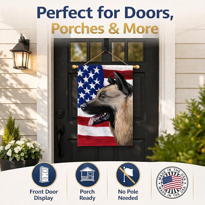 Caroline's Treasures CK6598CHF Kunming Wolfdog American Flag House Flag Large Porch Sleeve Pole Decorative Outside Yard Banner Artwork Wall Hanging, Polyester, House Size, Multicolor