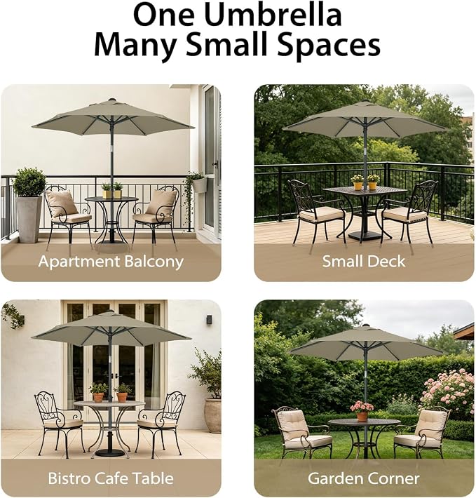 AMMSUN 6ft Patio Umbrella Outdoor Table Umbrellas with Push Button Tilt, UPF50+ Premium Steel Pole and Ribs for Deck, Lawn, Garden, Backyard & Pool (Khaki)