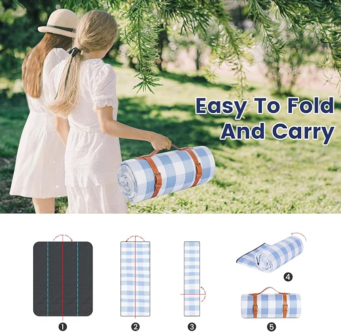 sapsisel 80”x60” Picnic Blanket Extra Large, Waterproof Picnic Blanket Beach Blanket