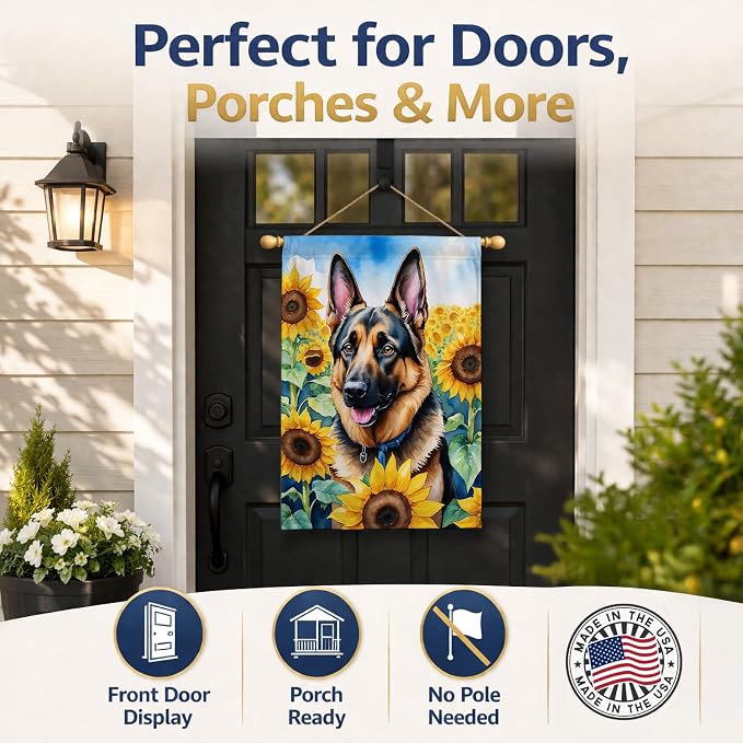 Caroline's Treasures DAC6084CHF German Shepherd in Sunflowers House Flag Large Porch Sleeve Pole Decorative Outside Yard Banner Artwork Wall Hanging, Polyester, House Size, Multicolor