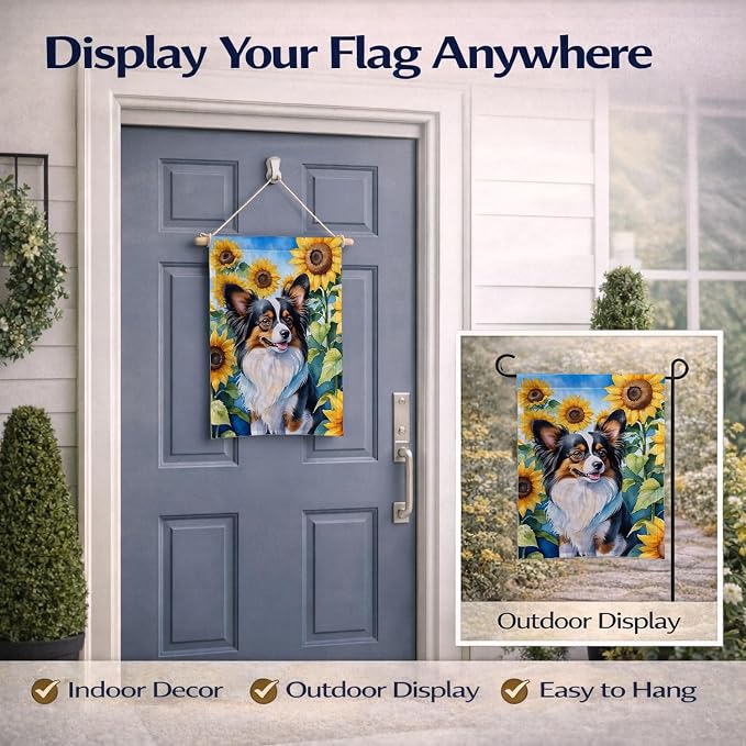 Caroline's Treasures DAC6131GF Papillon in Sunflowers Garden Flag Mailbox Flag Decorative Yard Flag Banner Outside Patio Artwork Yard Flower Beds, Garden Size, Multicolor