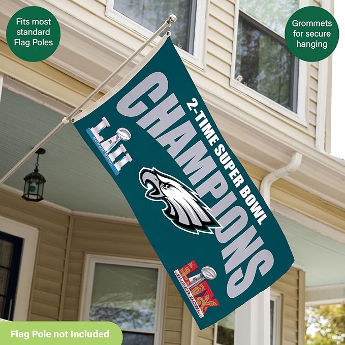 NFL 3 x 5 Outdoor Flag with Grommets | Heavy Duty Flag & Banner for Outdoor Garden Patio Decoration | Indoor Wall Decor for Room | Works with Flag Poles for Outside House (Philadelphia Eagles Multi-Win 2025)