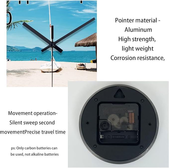 XFM Beach Wall Clock Battery Operated 14 Inch Blue Tropical Hawaii Coastal Wall Clocks for Living Room Bedroom Home Office Decor Silent Non-Ticking