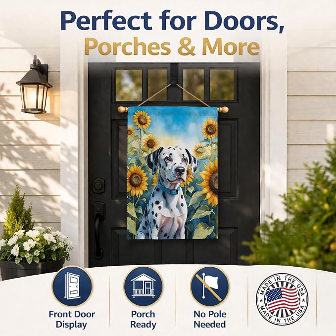 Caroline's Treasures DAC6067CHF Dalmatian in Sunflowers House Flag Large Porch Sleeve Pole Decorative Outside Yard Banner Artwork Wall Hanging, Polyester, House Size, Multicolor