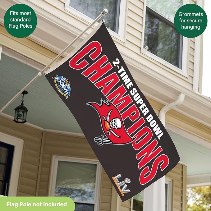 Team Sports America NFL Tampa Bay Buccaneers Multi-Win Superbowl Champions 3x5 Flag for Outside with Grommets | Outdoor & Indoor | Heavy Duty Flag & Banner | Works with Flag Pole for Outside House