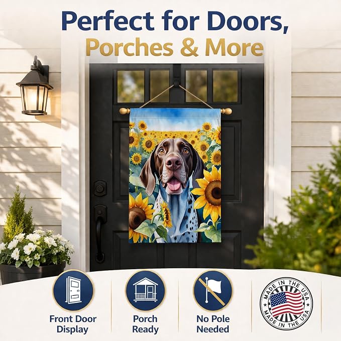 Caroline's Treasures DAC6085CHF German Shorthaired Pointer in Sunflowers House Flag Large Porch Sleeve Pole Decorative Outside Yard Banner Artwork Wall Hanging, Polyester, House Size, Multicolor