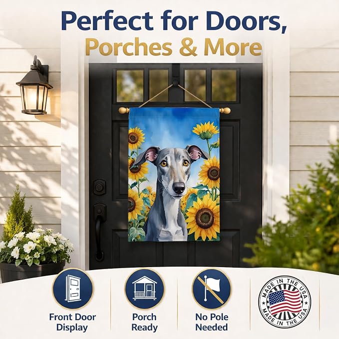 Caroline's Treasures DAC6096CHF Greyhound in Sunflowers House Flag Large Porch Sleeve Pole Decorative Outside Yard Banner Artwork Wall Hanging, Polyester, House Size, Multicolor