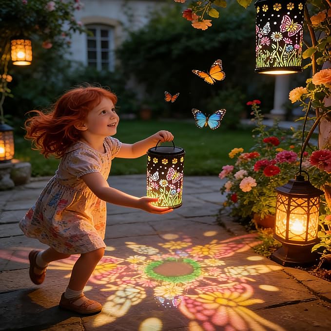 Solar Lanterns Outdoor Waterproof Solar Lights Outdoor Butterfly Gifts for Mother's Day Women Mom Grandma, Metal Hanging Solar Lights Garden Decor for Patio, Yard, Lawn, Porch, Backyard