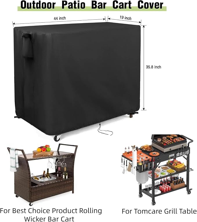Outdoor Bar Cart Cover for TomCare Grill Table/ Serving Wicker Bar Table | 44x19x36,Waterproof Dustproof Heavy Duty Oxford Fabric,for Best Choice Product Patio Wicker Bar Cart,for TomCare Grill Table