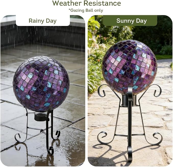 Lily's Home Colorful Mosaic Glass Gazing Ball, Designed with a Stunning Holographic Petal Mosaic Pattern to Bring Color and Reflection to Any Home and Garden, Purple Mirrors (10" Diameter)