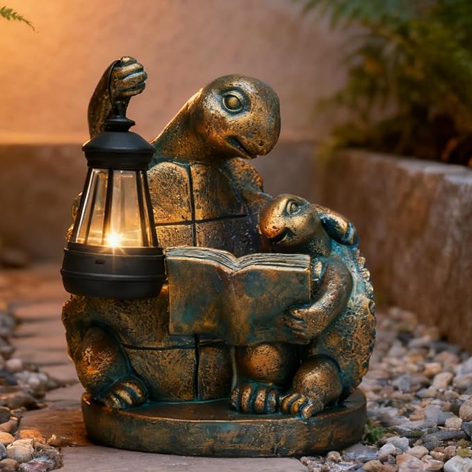 Turtle Solar Powered Outdoor Garden Statue, Resin Statue with Solar Light Lantern, Decorative Lawn, Yard Outdoor Turtle Decoration. Unique Home Decoration, Gifts for Women,Mom on Mother's Day
