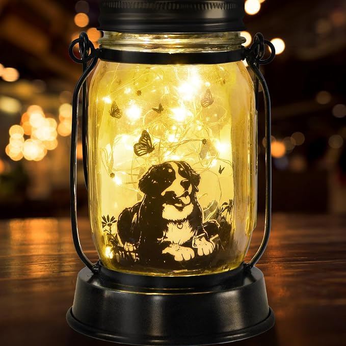 kyoryuger Bernese Mountain Dog Gifts for Women/Men Bernese Mountain Solar Lanterns Birthday Dog Lovers Lantern Pet Loss Dog Memorial Lights Solar Garden Decor Yard, Patio,Backyard,Porch Torches Light