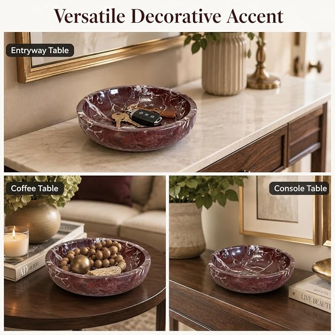 7.87 inches Large Decorative Marble Bowl, Stone Round Key Bowl for Entryway Table, Coffee Table Centerpiece and Living Room Decor