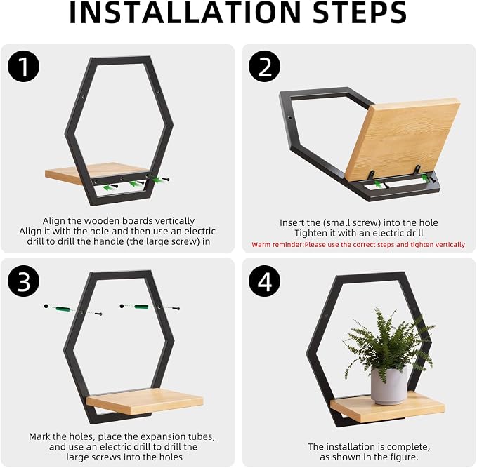 3 Pack Natural Wood & 25 LB Load Metal Wall Plant Holders, 9 inch Solid Wooden Shelf, Mid Century Hanging Planter for Indoor Plants Black