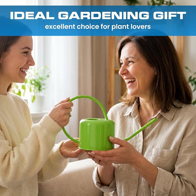 Plexon Long Spout Watering Can Indoor Plants, 40 oz Small Watering Can Pot Metal for Garden Flowers House Plants Mini, Powder Coated,Gift for Mom Girlfriend Daughter, Green