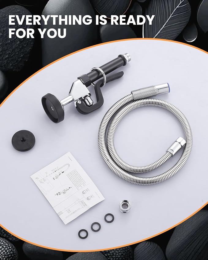 Commercial Sink Sprayer Valve with Hose: iVIGA 38" Flexible Stainless Steel Commercial Kitchen Spray Hose - 1.3 & 3.85 GPM High Pressure Pre Rinse Spray Nozzle - Black 7/8"-20UNEF Handle Assembly