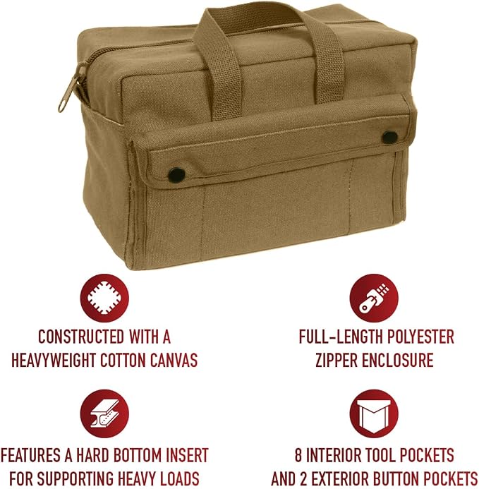 Rothco GI Style Mechanics Tool Bag, Heavy-Duty Canvas Tool Storage | 7.5 Liter Capacity, Heavyweight Canvas, Reinforced Bottom, Garage Storage