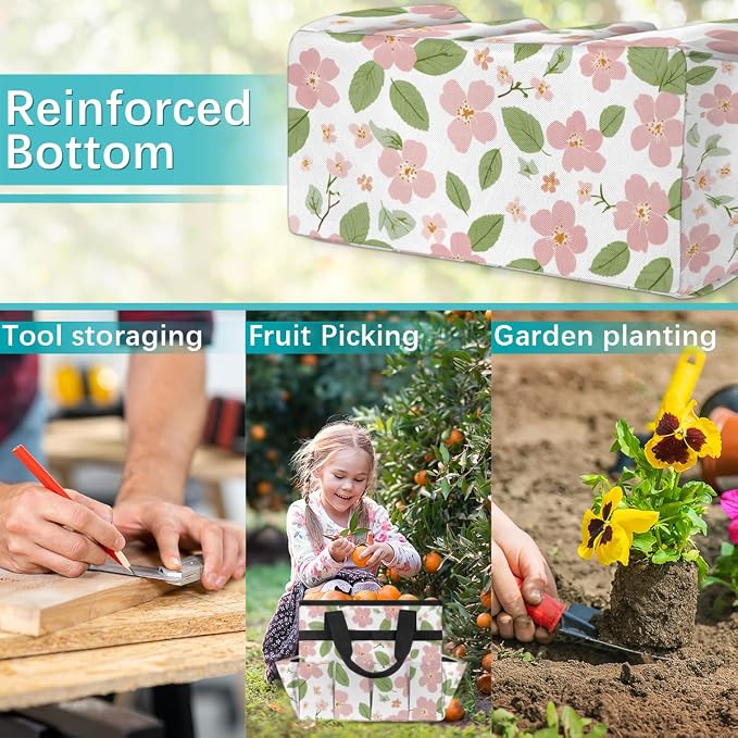 Garden Tote Bag with 10 Pockets Flowers Heavy Duty Gardening Bags for Tools Organizer Storage Bag with Handle for Garden Lawn Yard Casual