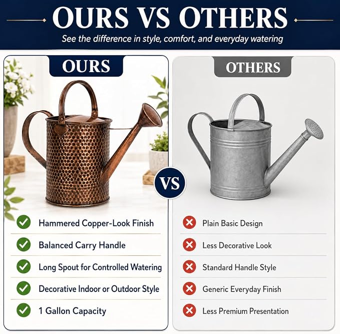 Gardenised 1 Gallon Galvanized Metal Watering Can with Removable Long Spout & Sprinkler Head for Indoor & Outdoor Use Ideal for Garden Flowers Potted Plants Houseplants Modern Home Accessories, Brown