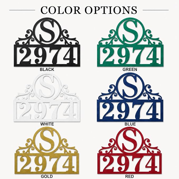 Personalized Metal House Number Sign for Outside, Custom Address Plaque with Family Initial, Door Number Plate for Yard Porch Wall Decor, House Numbers for Home
