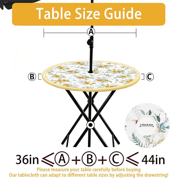 Elastic Zipper Patio Table Cover with Umbrella Hole Waterproof Polyester Outdoor Tablecloth, Windproof Fitted Round Table Cover for Picnic, Garden & Backyard