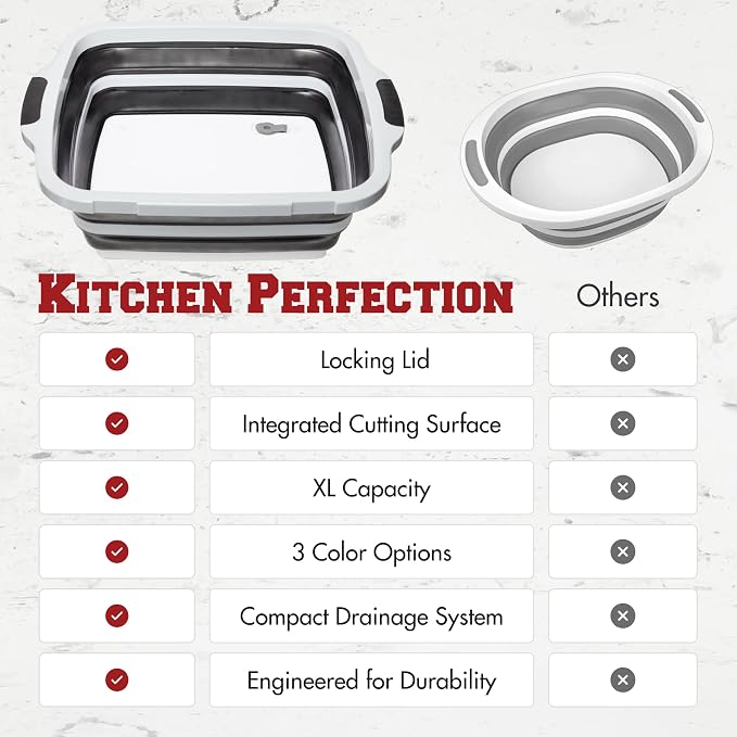 KITCHEN PERFECTION Collapsible XL Smoker & BBQ Prep Tub with Locking Lid | Includes Cutting Board, Meat Marinade & Brine Container For Turkey, Brisket & Ribs - Best Grill Accessories Gifts For Men