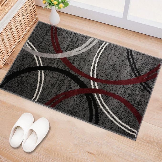 Rugshop Wavy Circles Modern Non-Shedding Accent Area Rug Red 2' x 3' | Rectangular, Size 2' x 3', Living Room, Bedroom, Dining Room, Home Office, Kitchen, Entryway, Hallway, Nursery, Kids Room