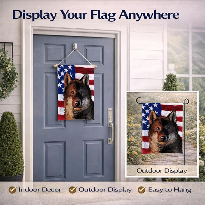 Caroline's Treasures CK6706GF Shikoku Dog American Flag Garden Flag Mailbox Flag Decorative Yard Flag Banner Outside Patio Artwork Yard Flower Beds, Garden Size, Multicolor