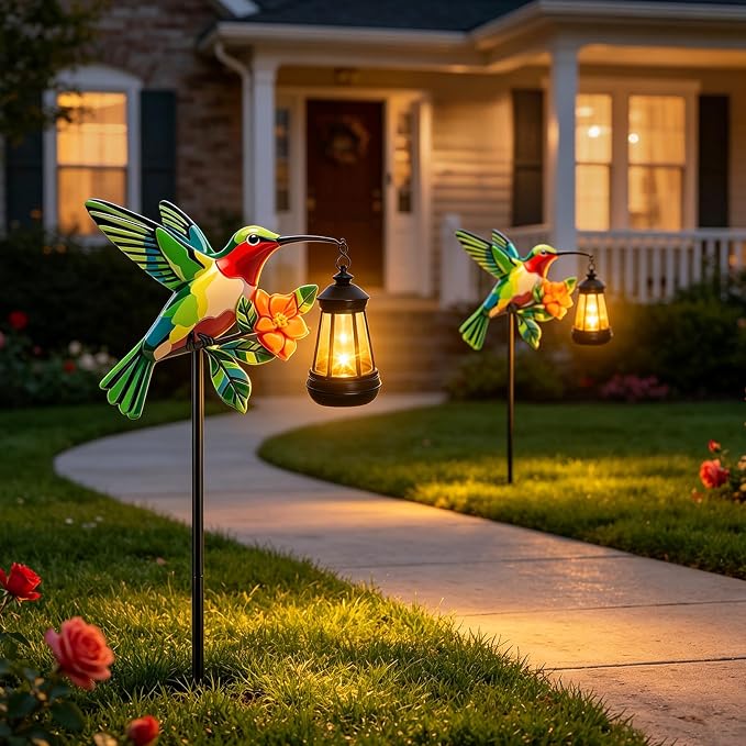 Hummingbird Solar Garden lights Outdoor Waterproof, Gifts for Women Mom Grandma Daughter, Stake lights with Solar Lantern, Hanging Solar Lights, Solar Path Lights Yard Art Outside Patio Garden Decor