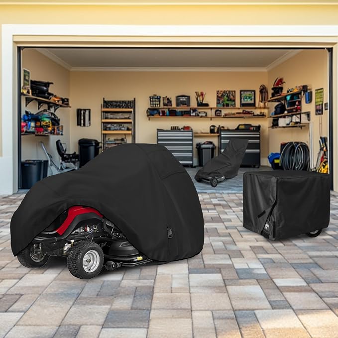 Porch Shield Heavy Duty 600D Polyester Lawn Tractor Cover Waterproof Universal Riding Lawn Mower Cover (Up to 62" decks, Black)