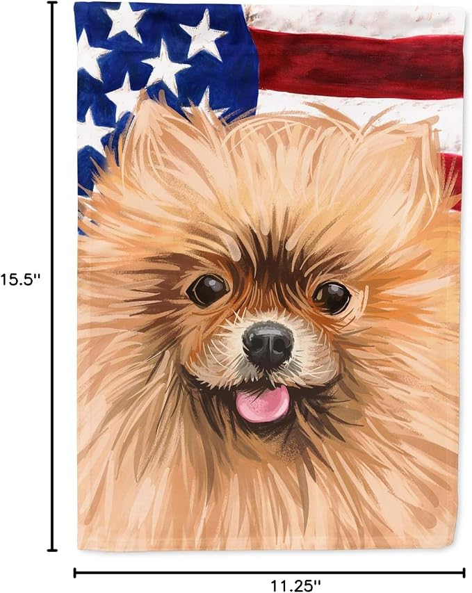 Caroline's Treasures CK6655GF Pomeranian Dog American Flag Garden Flag Mailbox Flag Decorative Yard Flag Banner Outside Patio Artwork Yard Flower Beds, Garden Size, Multicolor